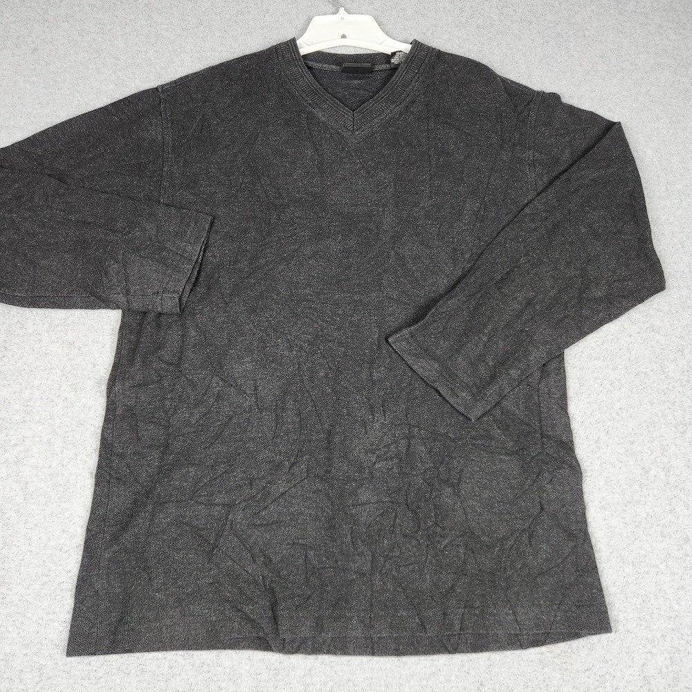 George Sweater Mens Large Black Long Sleeve Cotton Relaxed Fit V-Neck Pullover